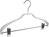 De Kledinghanger Gigant - 20 x Mantel / kostuumhanger metaal met anti-slip knijpers, schouderverbreding en witte anti-slip coating, 40 cm