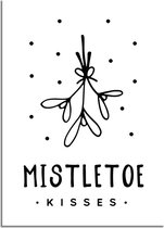 DesignClaud Kerstposter Mistletoe - Kerstdecoratie Zwart wit A4 + Fotolijst wit