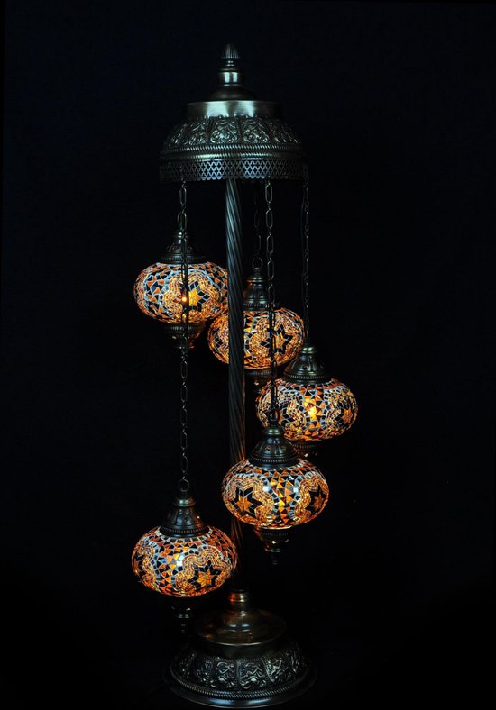 Turkse lamp - Oosterse - Staande - Bruin - 5 bollen - mozaïek | bol.com