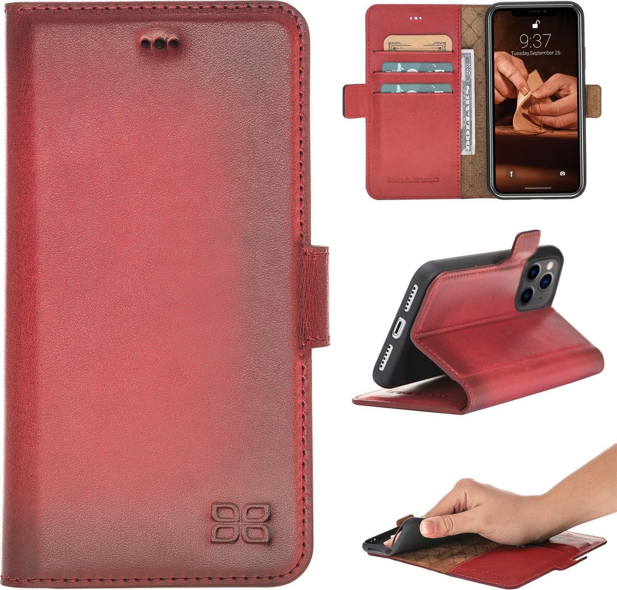 Bouletta - leren Cover iPhone 11 Pro Book- WalletCase hoes Burned Red