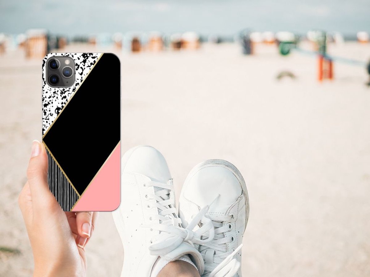 Apple iPhone 11 Pro Max TPU Hoesje Zwart Roze Vormen