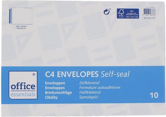 Office Essentials C4-enveloppen 10 stuks - 22,9 x 32,4 cm Met zelfklevende  plakstrip | bol.com