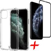 Hoesje geschikt voor iPhone 11 pro max - Shock siliconen transparant + Screenprotector glas tempered glass screen protector full screen