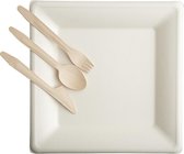 Suikerriet borden & houtenbestek Voordeelset Groot (3 x 200 bestek/200 borden) - Wit