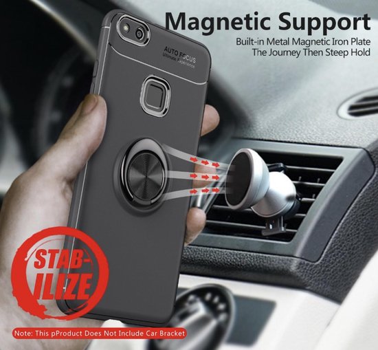 Coque arrière magnétique de Luxe pour Huawei P10 Lite - Zwart - TPU - Support magnétique pour voiture - Béquille