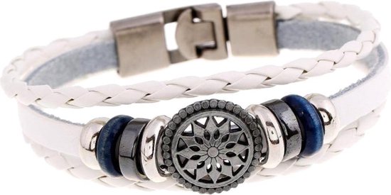 Fako Bijoux® - Leren Armband - Leder Exclusive - Cirkel - 20cm - Wit