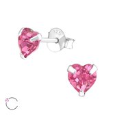 Joy|S - Zilveren hartje Swarovski roze oorbellen 6 mm