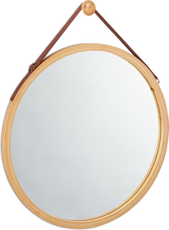 Relaxdays spiegel rond - wandspiegel - hangende spiegel - badkamerspiegel -  bamboe | bol.com