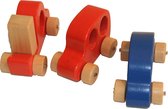 set van 3 Houten grijpauto rood  en blauw