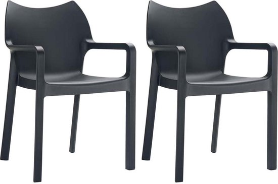 Stoelen - Eetkamerstoelen - Set van 2 - Kunststof - Zwart - 57x53x84 cm