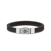 SILK Jewellery - Zilveren Armband - Chevron - 157BBR.23 - bruin/zwart leer - Maat 23