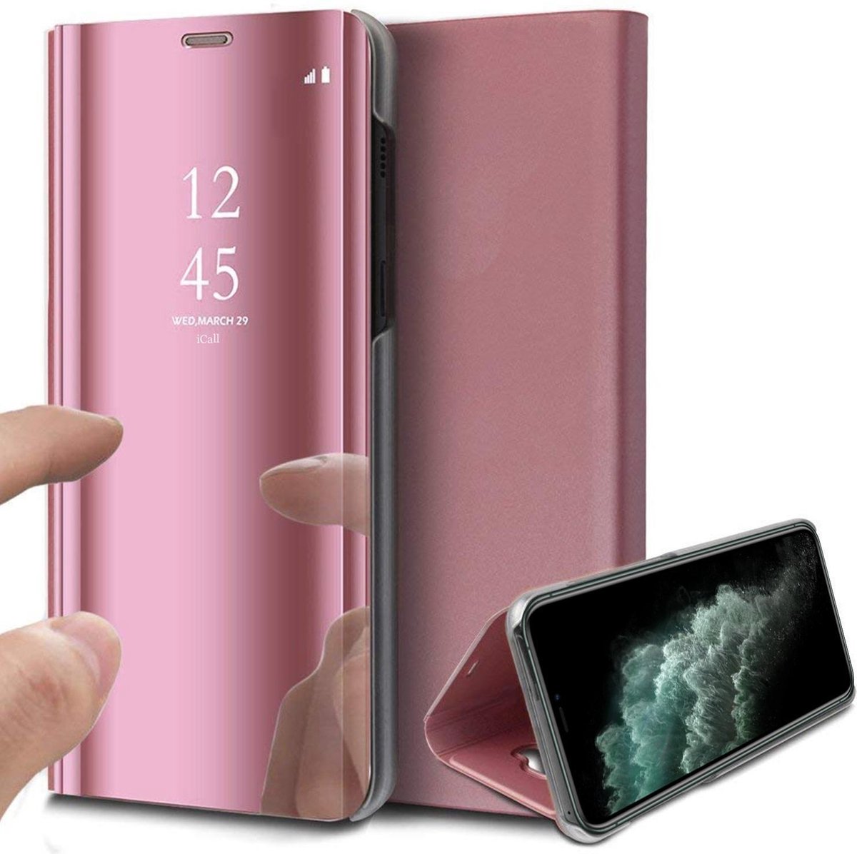 Hoesje geschikt voor iPhone 11 pro - spiegel book case cover roségoud