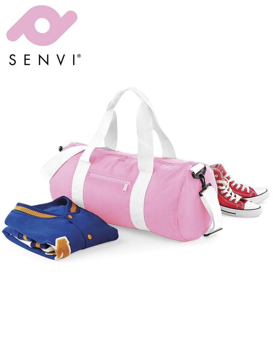 Senvi Retro Schoudertas/Weekendtas - Kleur Roze/Wit - 20 Liter