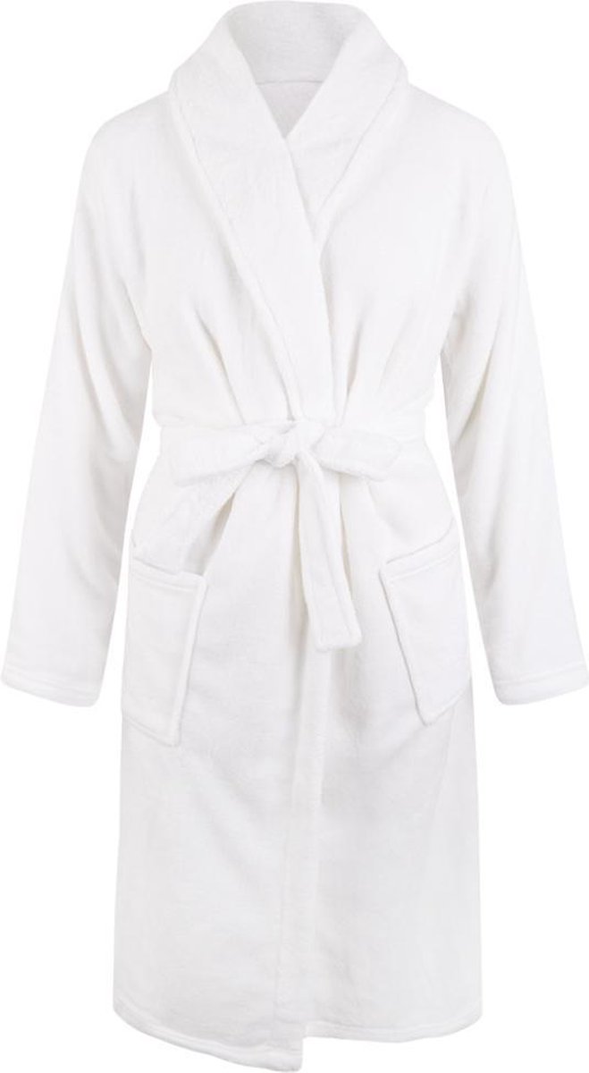Unisex badjas fleece - sjaalkraag - wit - badjas heren - badjas dames - maat XL/XXL