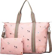 MISS LULU MATTE OILCLOTH FOLDAWAY OVERNIGHT BAG DOG PRINT - PINK