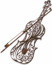 Maddeco - Wanddecoratie - ijzeren - viool met strijkstok - bruin ijzer