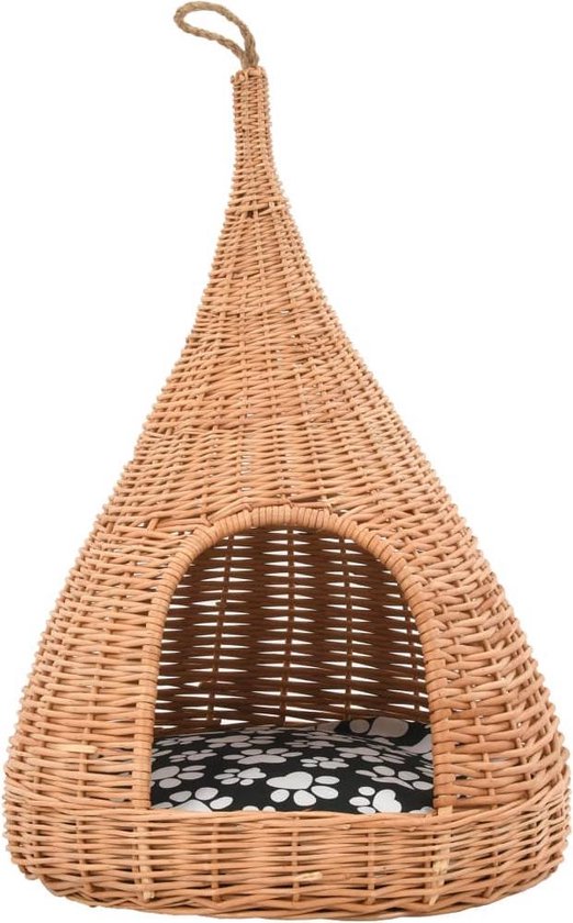 vidaXL Kattenhuis met kussen tipi 40x60 cm natuurlijk wilgen