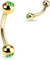 Wenkbrauwpiercing steentje groen gold plated