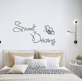 Muursticker Sweet Dreams Met Vlinder -  Donkergrijs -  80 x 46 cm  -  slaapkamer  engelse teksten  alle - Muursticker4Sale