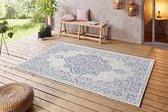 Binnen & buiten vloerkleed vintage Tilos - crème/blauw 80x150 cm