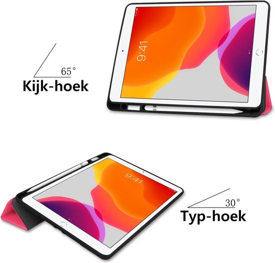 Hoesje - Geschikt voor Apple iPad 7 (2019) - 10.2 inch - 7e Generatie - Dun & Stevig - Trifold Bookcase - Hard Cover Case - Met Uitsparing Geschikt voor Apple Pencil - Hardcover Book - Tablet Hoes - Donkerroze