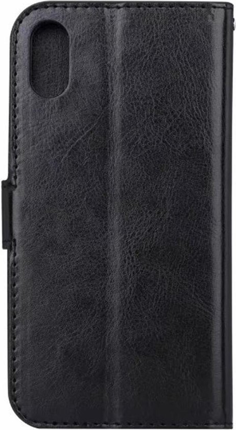 Coque noire de type portefeuille pour iPhone X/Xs, avec un motif surpiqué et une fermeture magnétique.