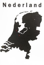 MiMi Innovations Luxe Houten Landkaart - Muurdecoratie – Nederland - 92x69 cm/36.2x27.2 inch - Zwart