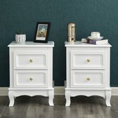 Luxe Retro Design Nachtkastjes - Vintage Nacht Commode - Met Laden - Slaapkamer Bedside Table Kast - Set Van 2 Stuks - Wit