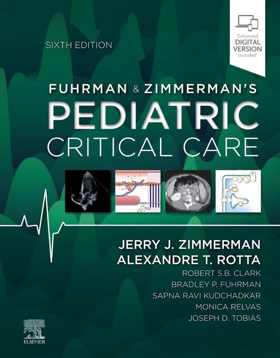 Couverture du livre Fuhrman & Zimmerman's Pediatric Critical Care, sixième édition, montrant des images médicales et des illustrations.