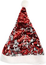 Folat - Kerstmuts Omkeerbare Pailletten Rood-Zilverkleurig