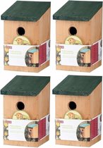 4x Houten vogelhuisje/nestkastje met groen dak 22 cm - Vogelhuisjes tuindecoraties
