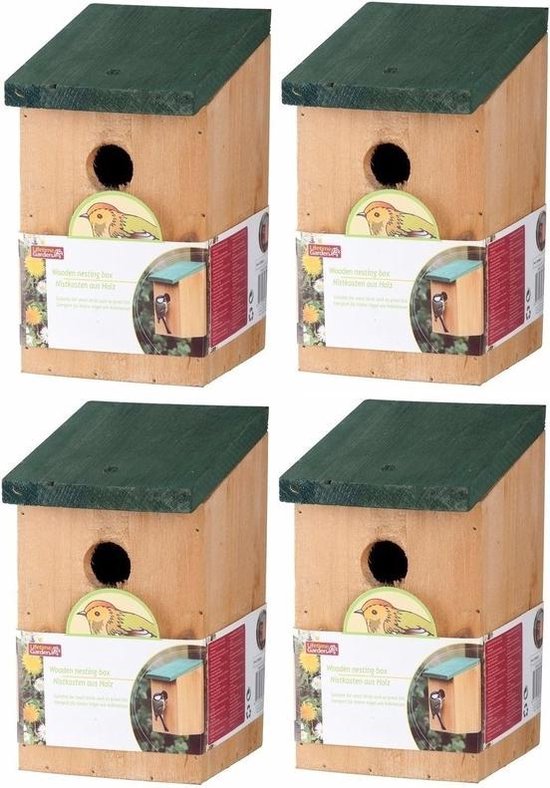 Korst kam gedragen 4x Houten vogelhuisje/nestkastje met groen dak 22 cm - Vogelhuisjes  tuindecoraties | bol.com