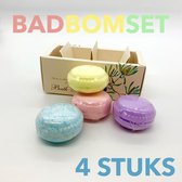 Badzout -  Badbommen set, 4 stuks in geschenkverpakking. 40 g elk. Gevormd als macarons