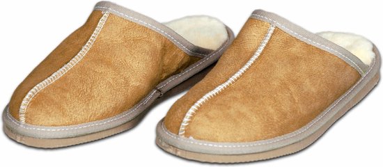 Schapenvacht pantoffels - Lamsvacht heren slippers - Camel - Maat 49