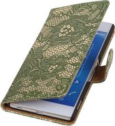 Sony Xperia Z4 Lace/Kant Booktype Wallet Cover Donker Groen