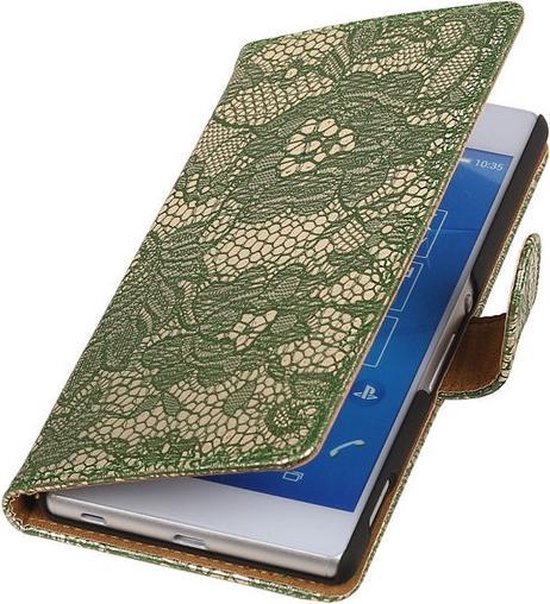 Sony Xperia Z4 Lace/Kant Booktype Wallet Hoesje Donker Groen