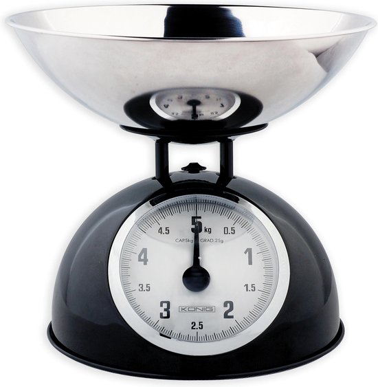 Retro kitchen scale with stainless steel bowl black