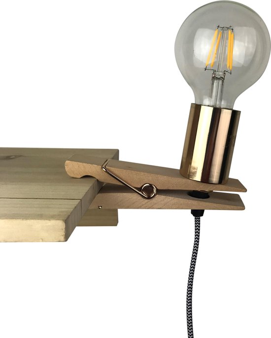 Norm doorgaan met wasserette Houten Knijper Lamp - 15x3x10cm - Gouden fitting en afwerking -  Housevitamin | bol.com