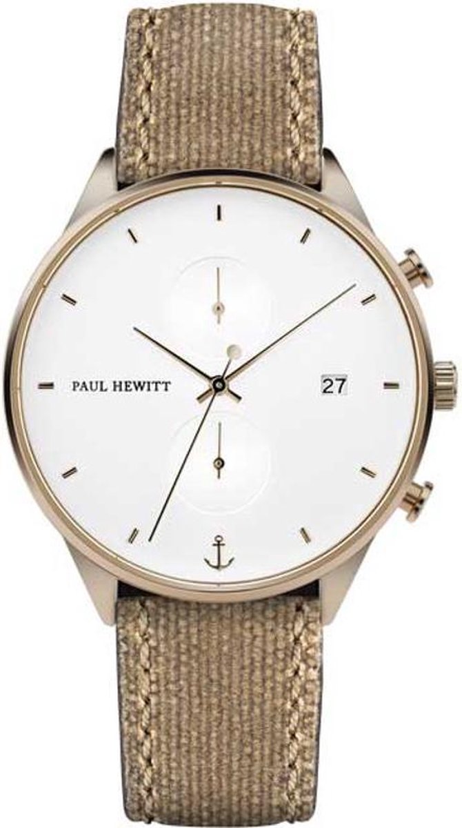 Paul Hewitt Chrono Line PH-C-BR-W-47M - Horloge - Beige - Canvas - 42mm