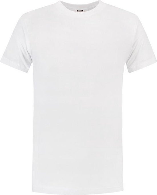 Wit T-shirt met korte mouwen, staand model.