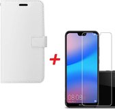 Huawei P20 Lite Portemonnee hoesje wit met Tempered Glas Screen protector