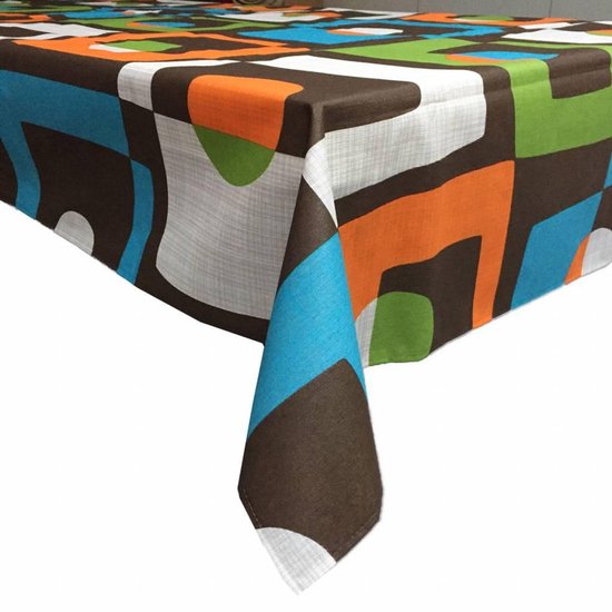 maandelijks ontwerp Aanpassing MixMamas Tafelkleed Gecoat Retro - 140 x 200 cm - Bruin/Oranje | bol.com