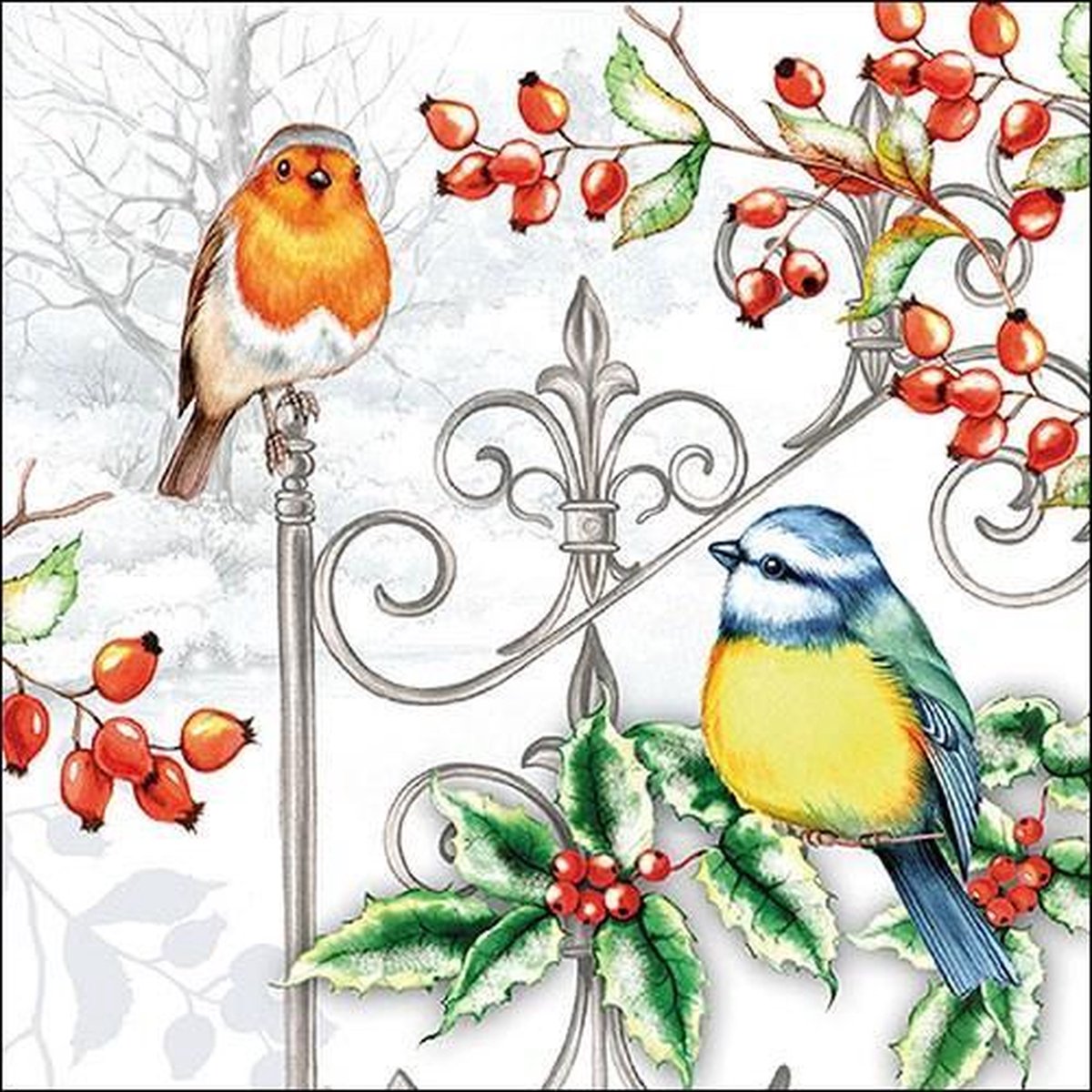 Ambiente -servetten - 33 x 33 -lunchservetten- "Birds & Holly"