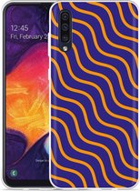 Galaxy A50 Hoesje blauw oranje lijnen - Designed by Cazy