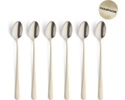 Amefa Austin Champagne – 6-delige Latte Macchiato Lepelset – 20,5 cm – 18/0 Chroomstaal – Matte PVD-Coating – Cadeauverpakking