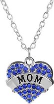 Fako Bijoux® - Ketting - Hart - Kristal - Mom - Blauw - Sinterklaas & Kerst