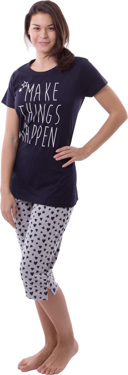 Amantes Dames Pyjama navy met opdruk - maat 36/38