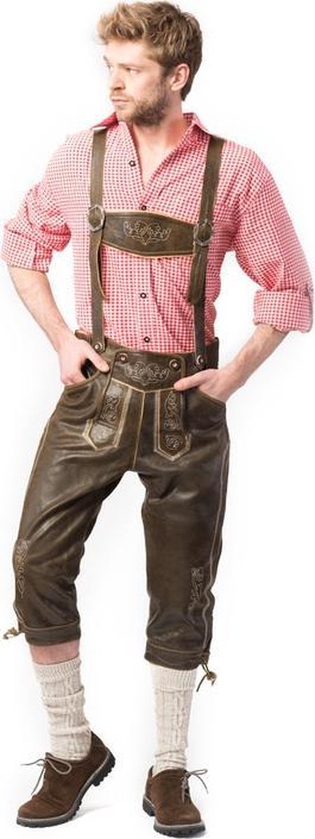 Tannhauser Lederhosen Retro Lang 100% Echt Leder Oktoberfest Heren Lederhosen Man - Leer- Maat 46