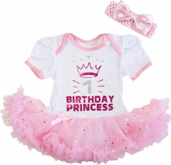 Verjaardag jurk baby Birthday Princess 1 jaar wit/roze|Lange mouw met tutu  en haarband... | bol.com