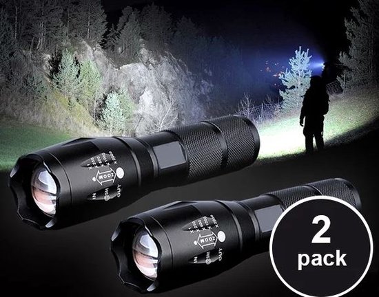 2-pack Militaire LED Zaklamp - 2000 Lumen - Zwart